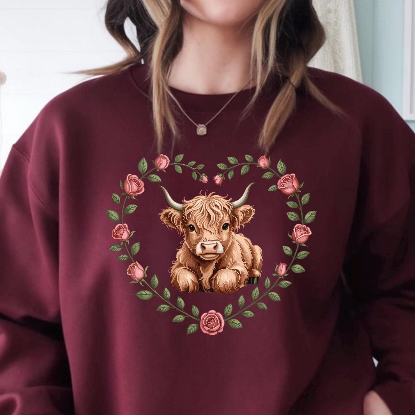Highland Cow Valentine Sweatshirt Shirt Cute Cow Love Gift for Animal Lovers Cozy Gildan