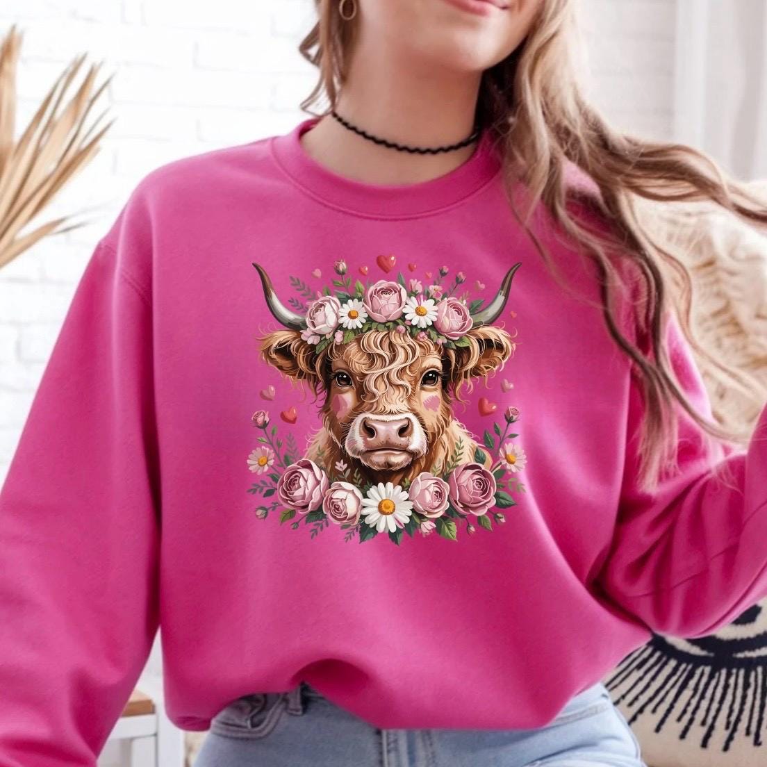 Highland Cow with Flower Crown T-Shirt or sweatshirt Cottagecore Western Graphic Tee