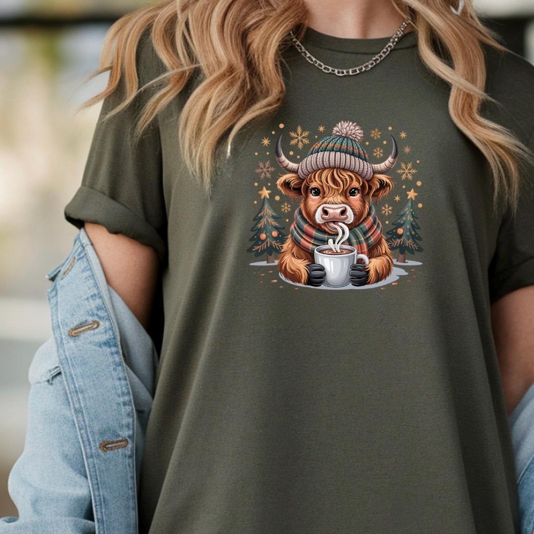 Highland Cow Hot Cocoa Sweatshirt or t shirt
