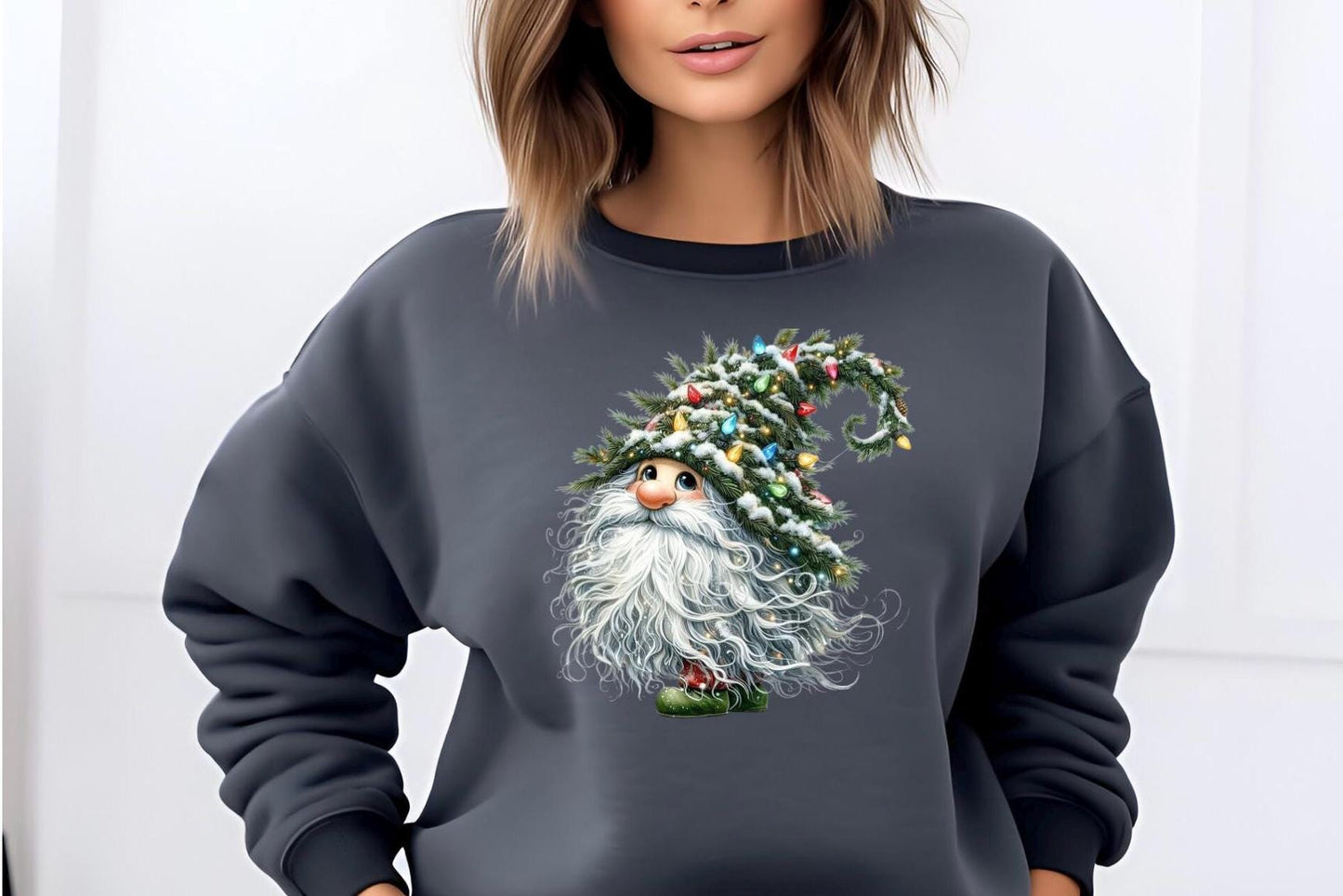 Whimsical Christmas Gnome Sweatshirt or Tee – Cozy Winter Apparel for Holiday Lovers