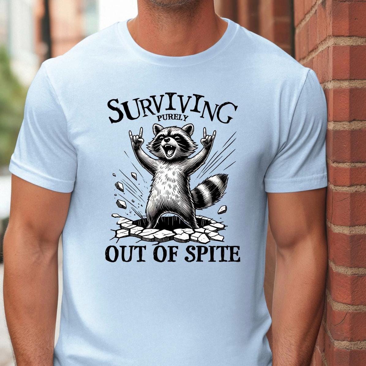 Surviving Out of Spite Raccoon Sweatshirt - Funny Graphic Tee