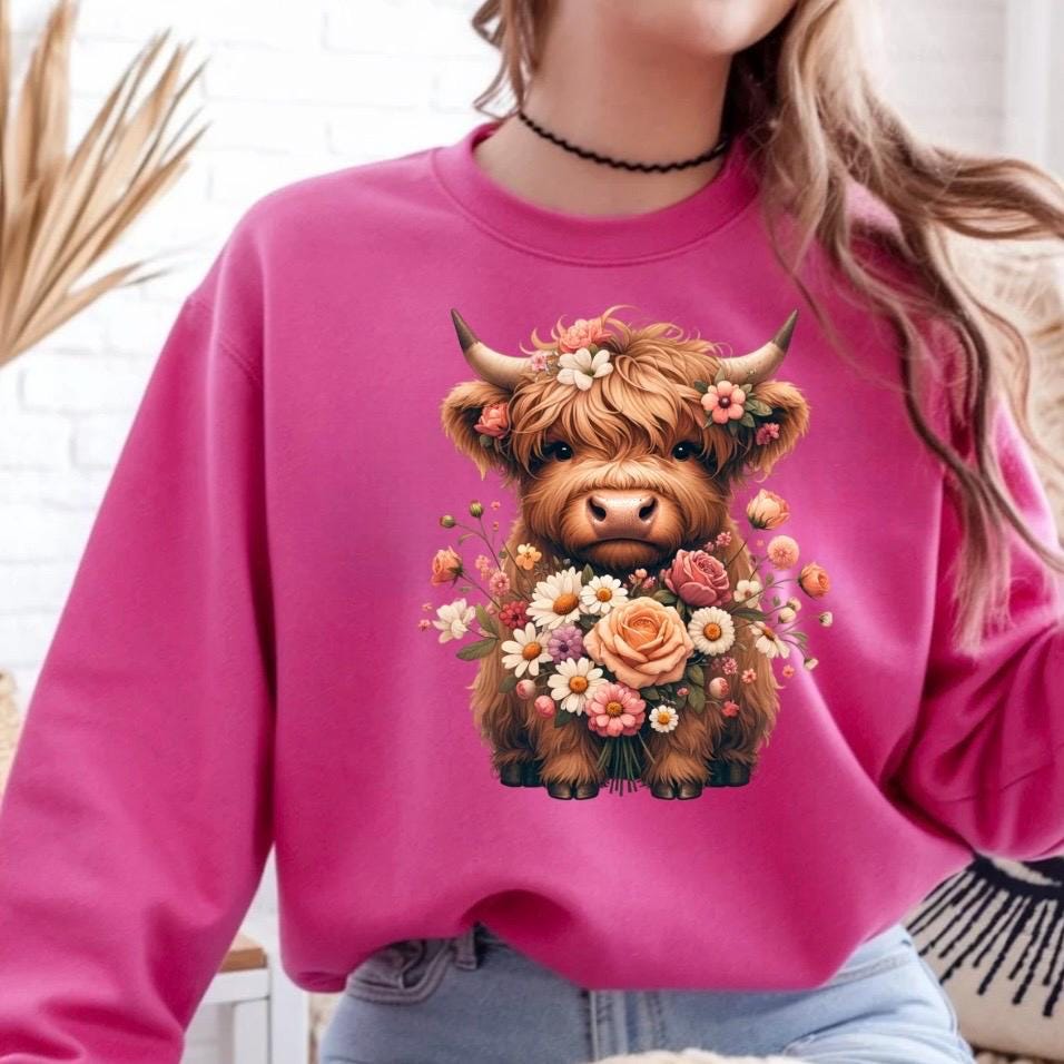 Highland Cow Floral Sweatshirt or t shirt