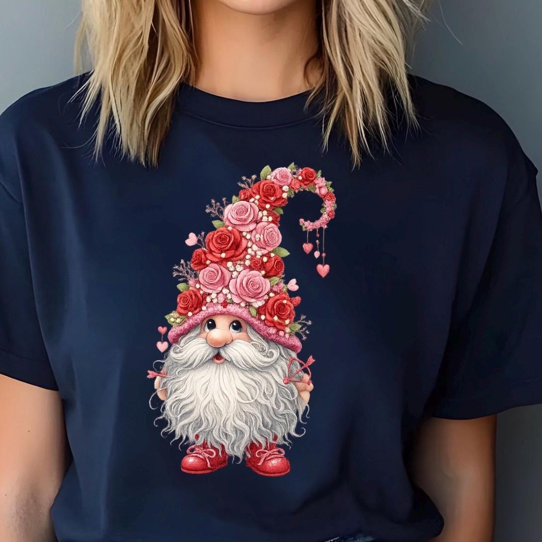 Valentine Gnome Shirt or Sweatshirt – Gildan Unisex Fit – Cute DTF Print for Women & Teens