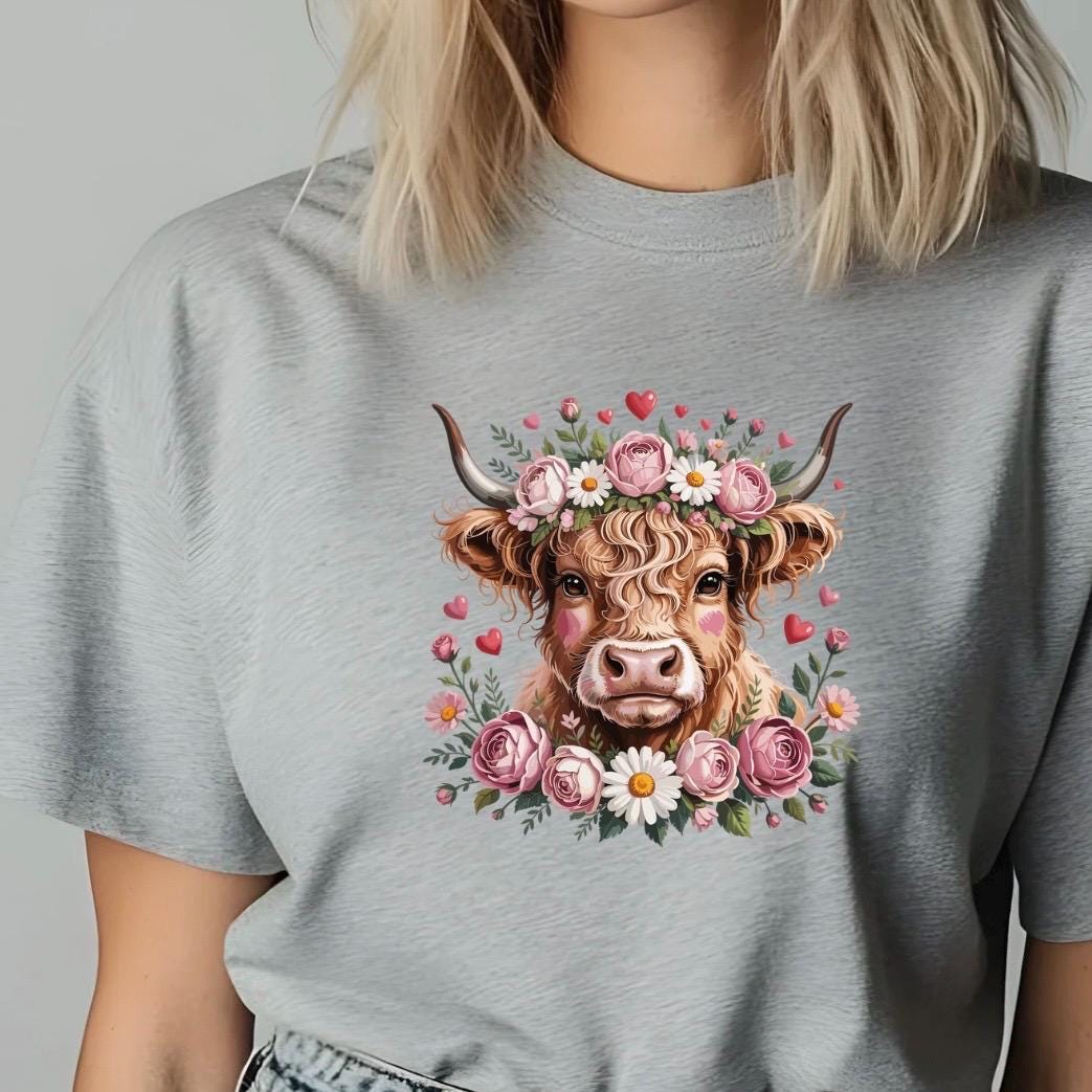 Highland Cow with Flower Crown T-Shirt or sweatshirt Cottagecore Western Graphic Tee