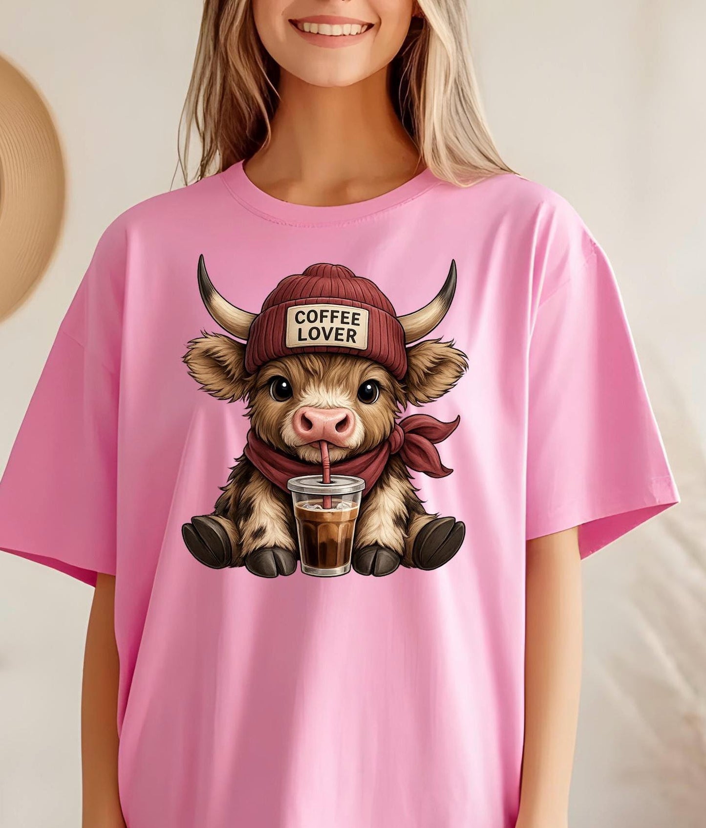 Cute Highland Cow "Coffee Lover" T-Shirt or Sweatshirt | Funny Iced Coffee Graphic Tee | Fall Aesthetic Crewneck