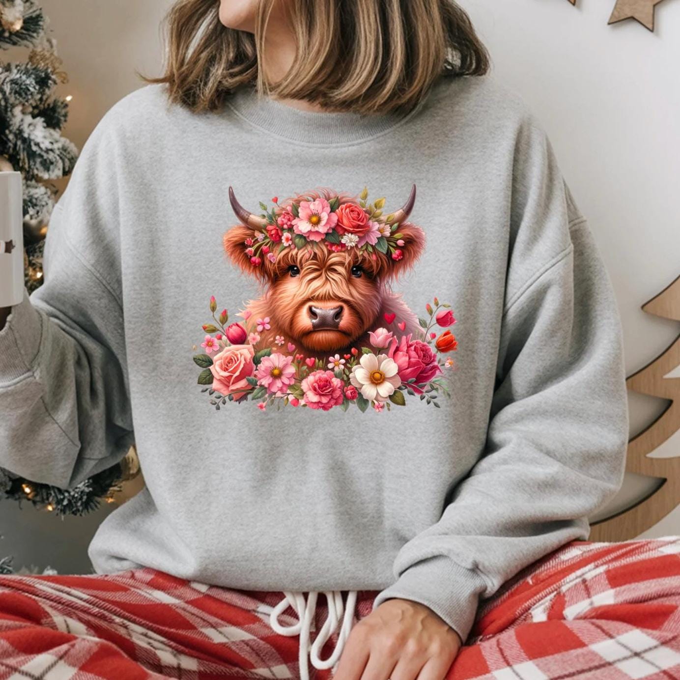 Highland Cow Floral Tee or sweatshirt