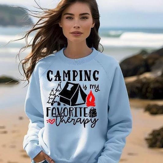 Camping Is My Favorite Therapy Shirt Sweatshirt – Gildan DTF Print – Nature Lover Tee