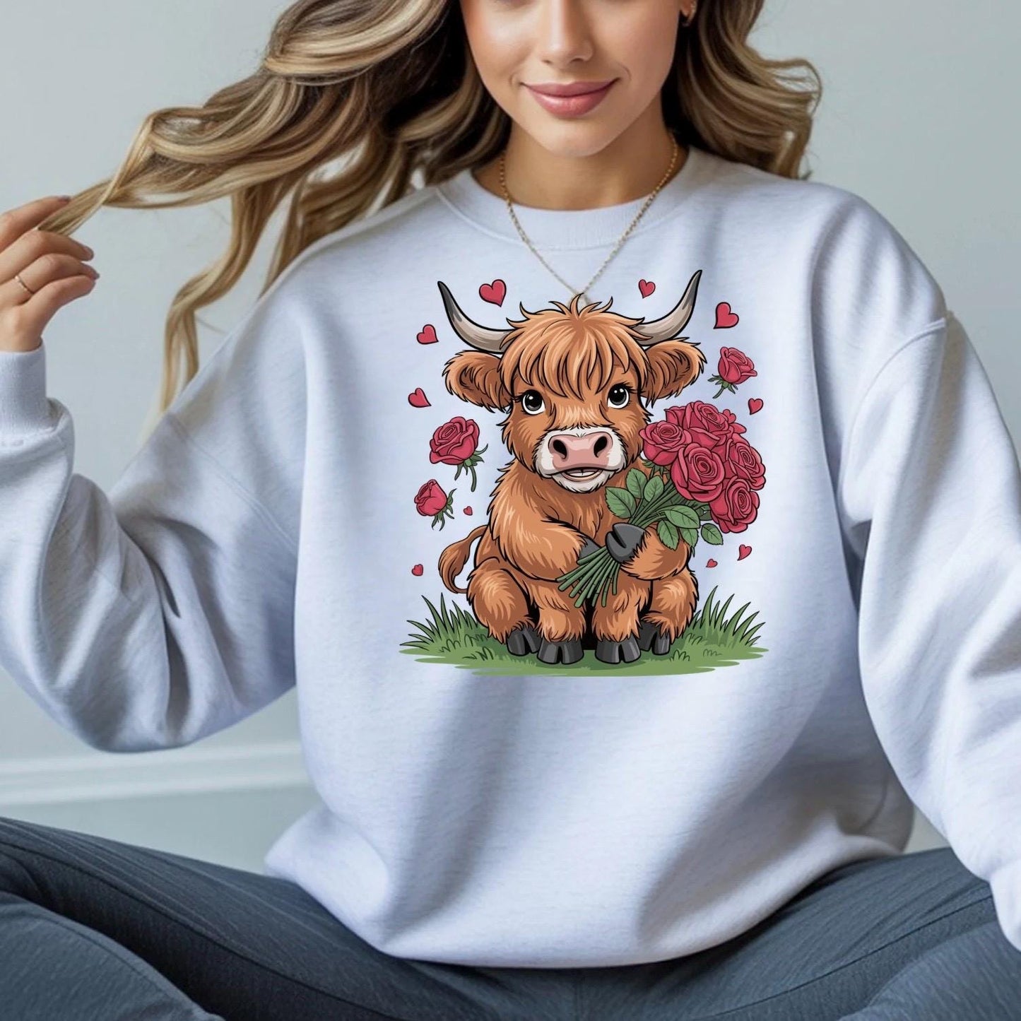 Highland Cow Valentine Shirt, Cute Cow Sweatshirt, Valentine Gift, Gildan Unisex Cozy Top
