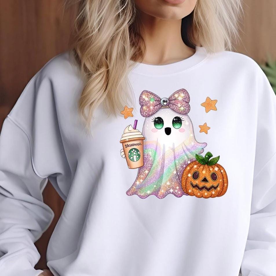 Sparkly Pastel Ghost & Pumpkin Halloween Sweatshirt or T shirt
