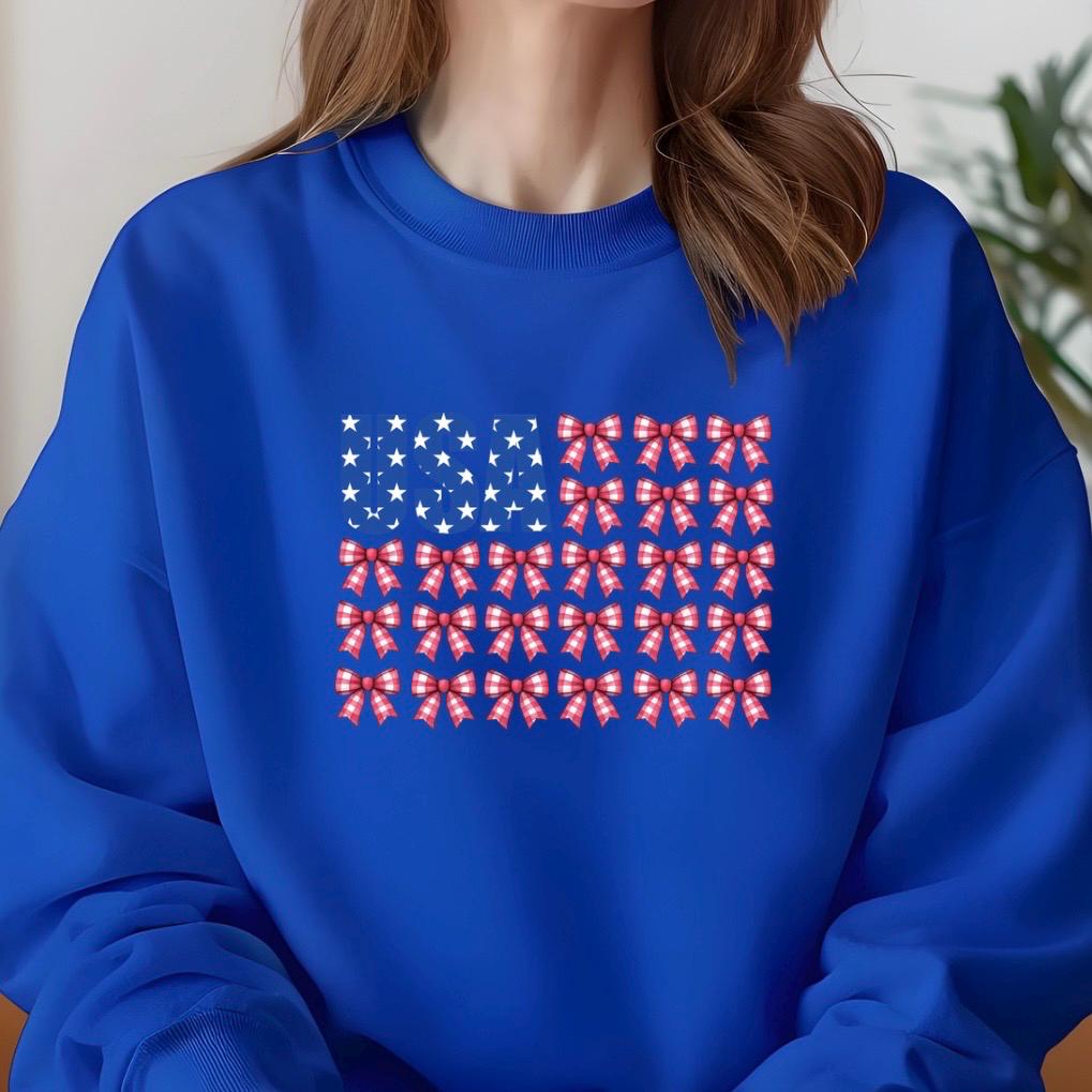 USA Bow Flag Sweatshirt | Patriotic Gingham Bows T-Shirt | 4th of July Shirt | Gildan DTF Print Unisex