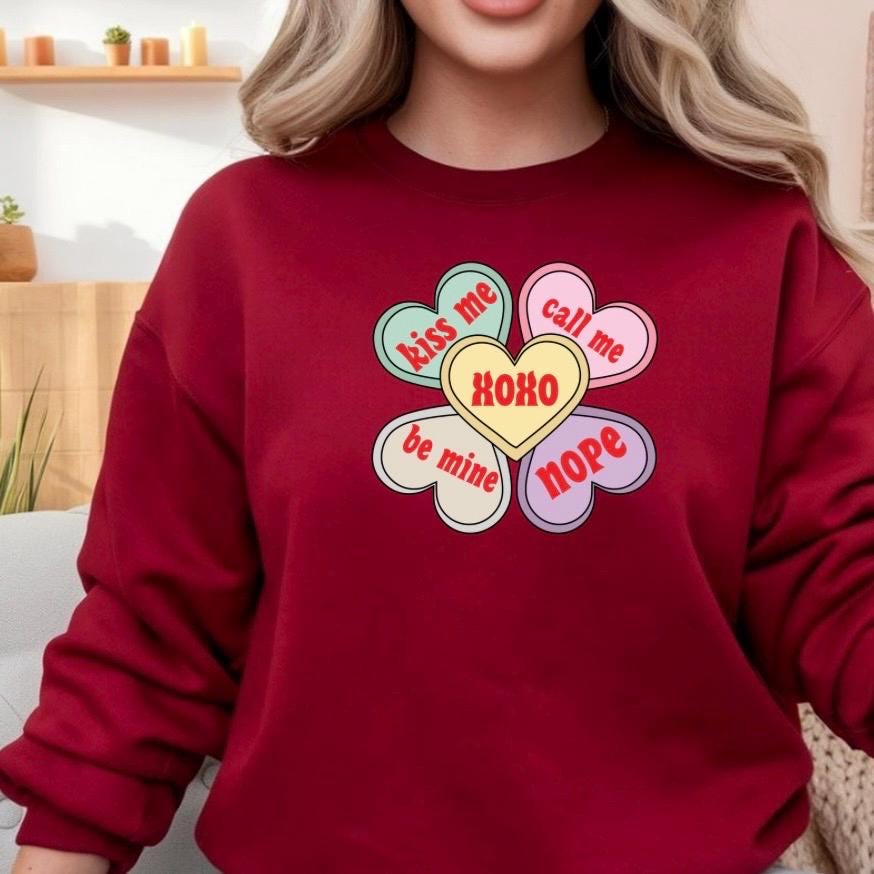 Valentine Conversation Hearts Crewneck — seasonal, gift‑friendly