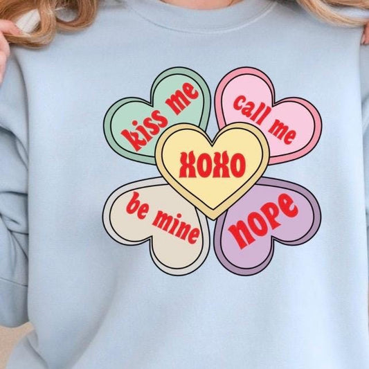 Valentine Conversation Hearts Crewneck — seasonal, gift‑friendly