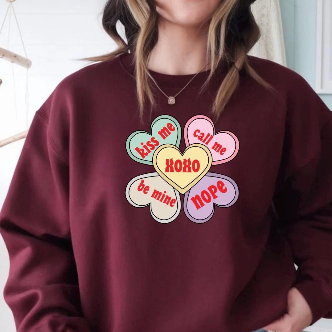 Valentine Conversation Hearts Crewneck — seasonal, gift‑friendly