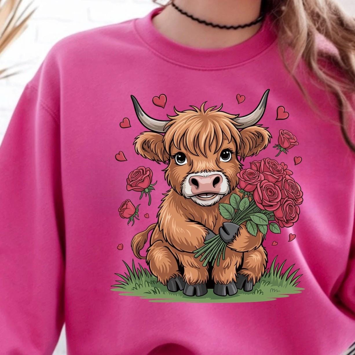 Highland Cow Valentine Shirt, Cute Cow Sweatshirt, Valentine Gift, Gildan Unisex Cozy Top