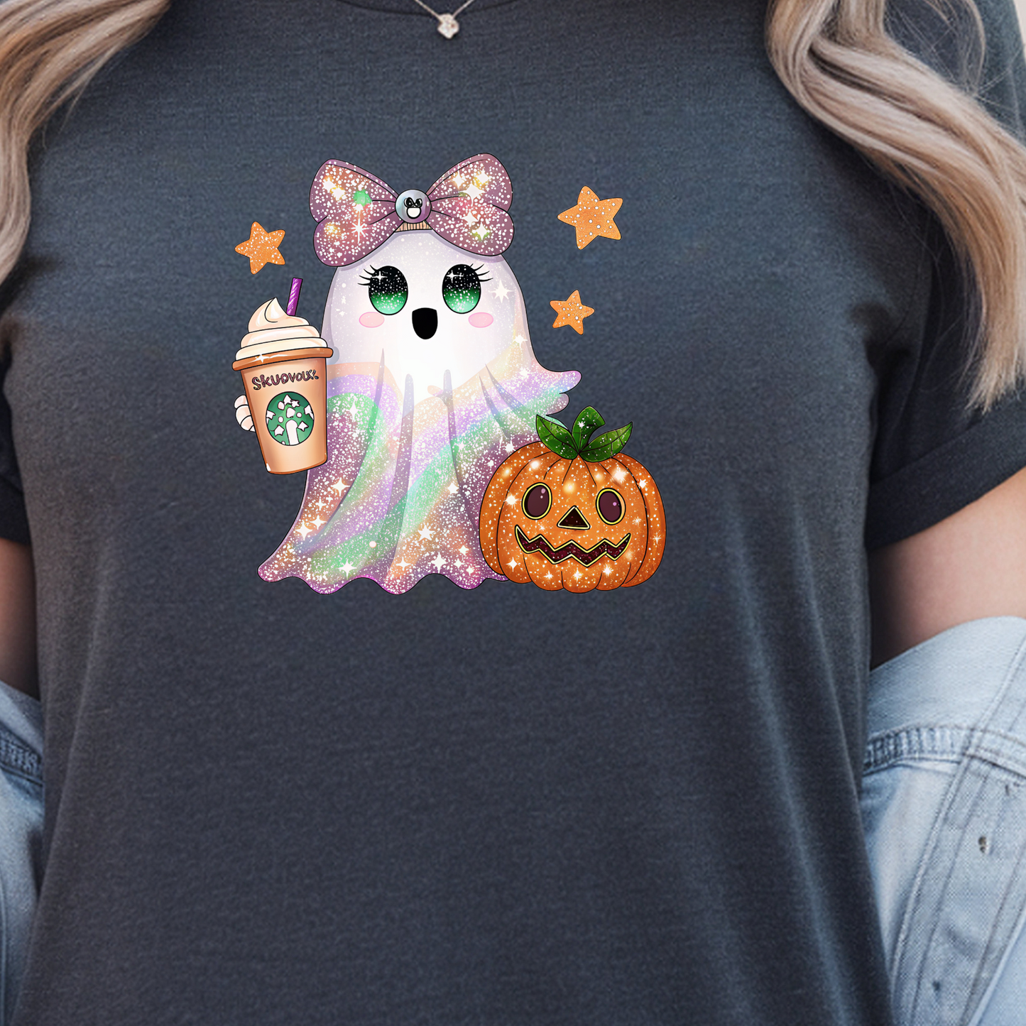 Sparkly Pastel Ghost & Pumpkin Halloween Sweatshirt or t shirt
