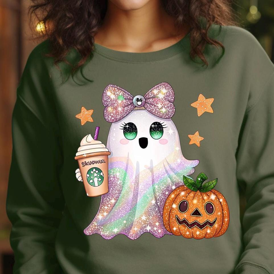 Sparkly Pastel Ghost & Pumpkin Halloween Sweatshirt or T shirt