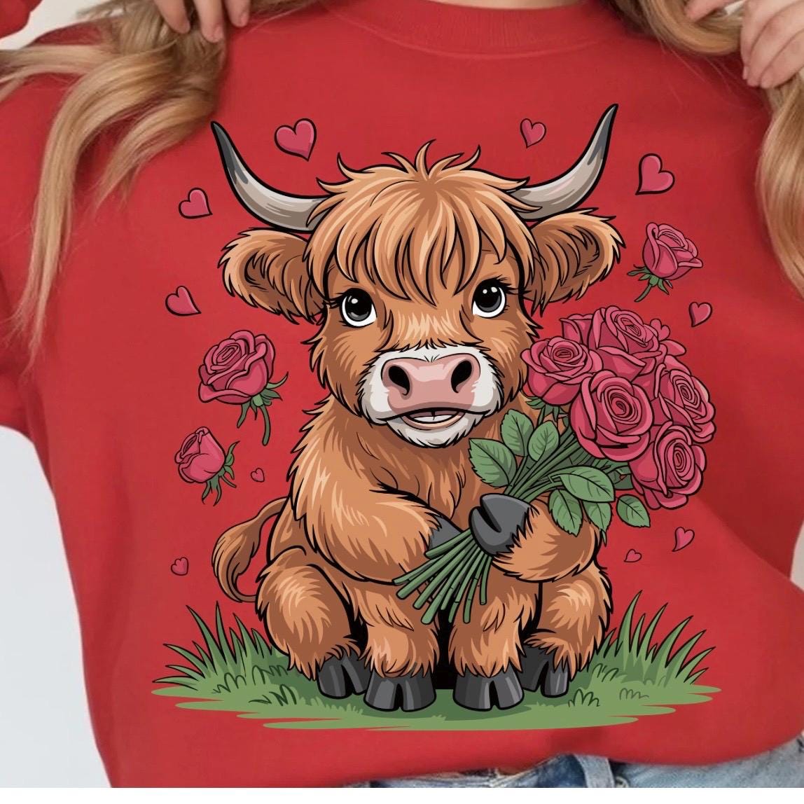 Highland Cow Valentine Shirt, Cute Cow Sweatshirt, Valentine Gift, Gildan Unisex Cozy Top