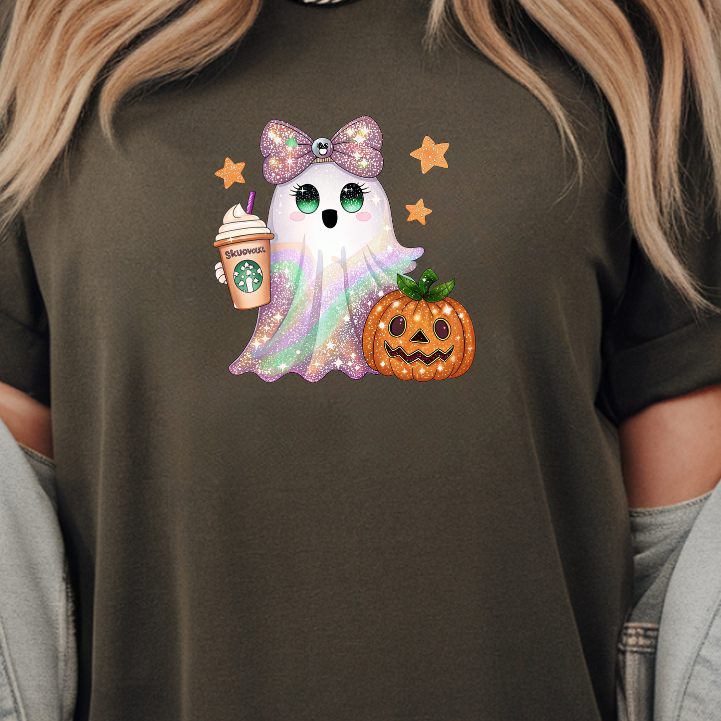 Sparkly Pastel Ghost & Pumpkin Halloween Sweatshirt or t shirt
