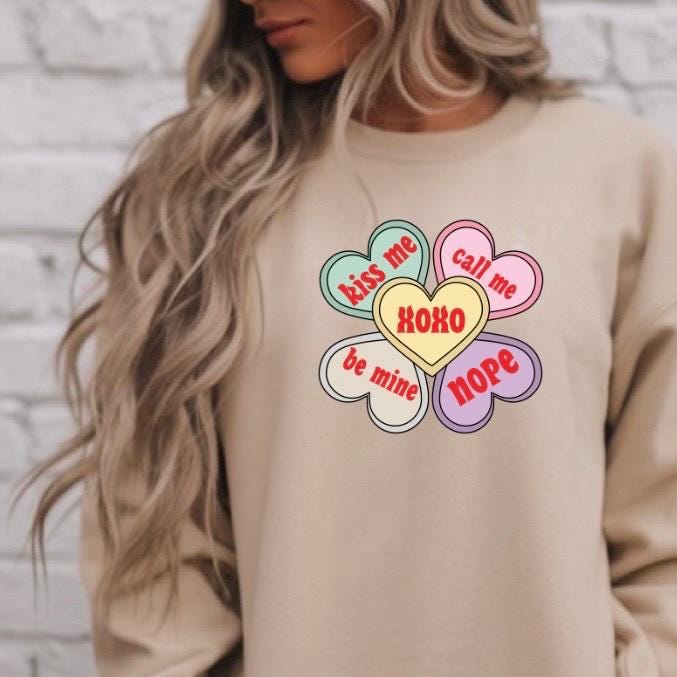 Valentine Conversation Hearts Crewneck — seasonal, gift‑friendly
