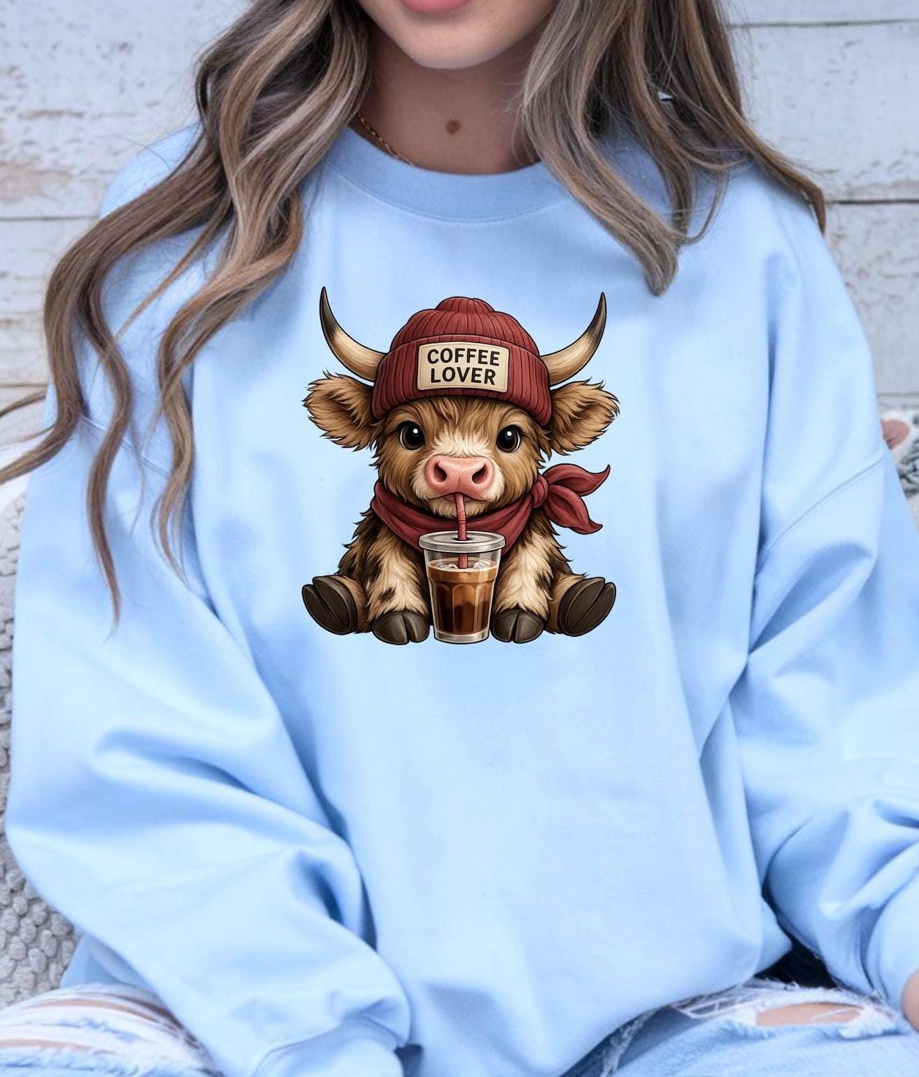 Highland Cow Coffee Lover Shirt or Sweatshirt – Cute DTF Print on Gildan – Coffee Gift for Her