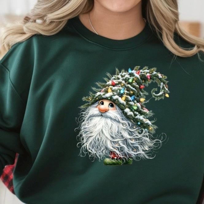 Whimsical Christmas Gnome Sweatshirt or Tee – Cozy Winter Apparel for Holiday Lovers