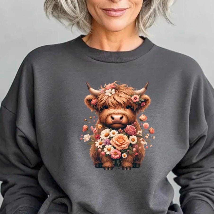 Highland Cow Floral Sweatshirt or t shirt