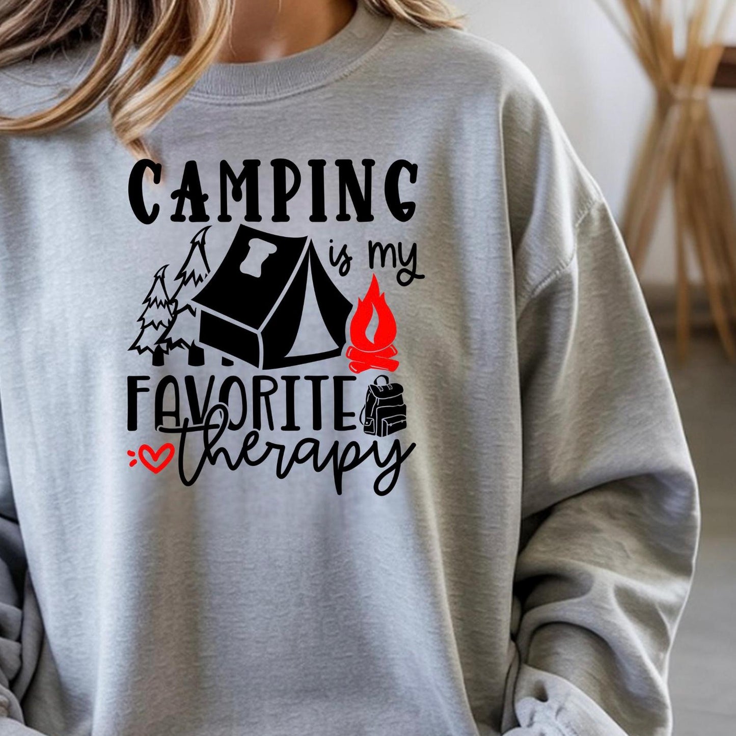 Camping Is My Favorite Therapy Shirt Sweatshirt – Gildan DTF Print – Nature Lover Tee