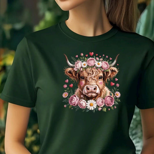 Highland Cow with Flower Crown T-Shirt or sweatshirt Cottagecore Western Graphic Tee
