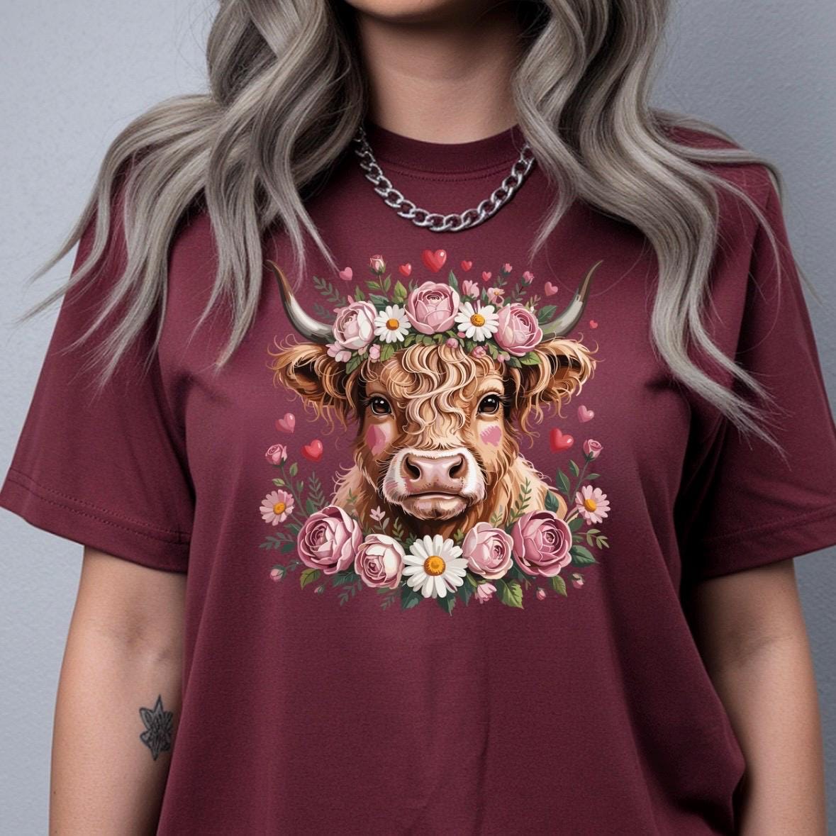 Highland Cow with Flower Crown T-Shirt or sweatshirt Cottagecore Western Graphic Tee