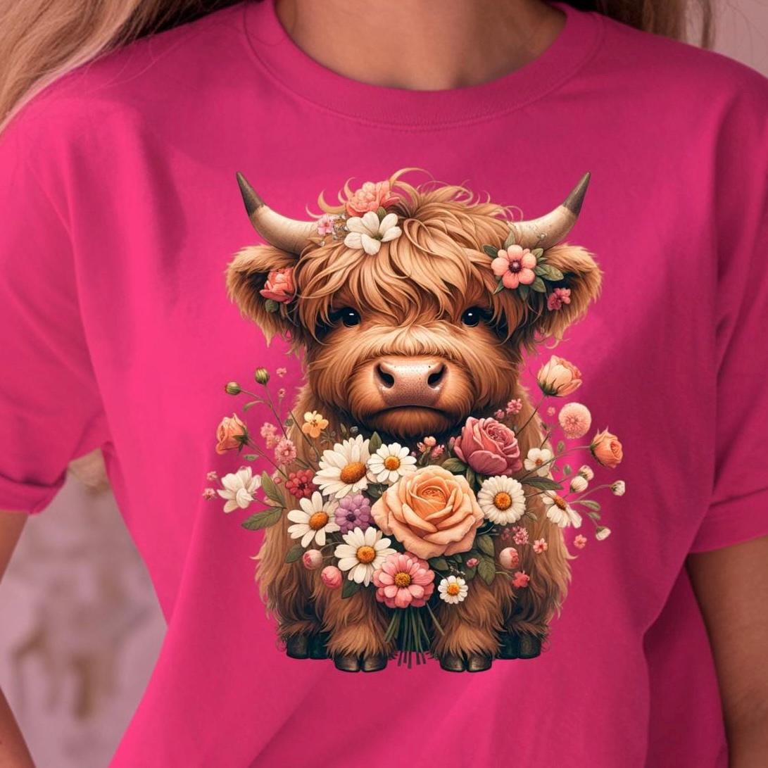Highland Cow Floral Sweatshirt or T shirt