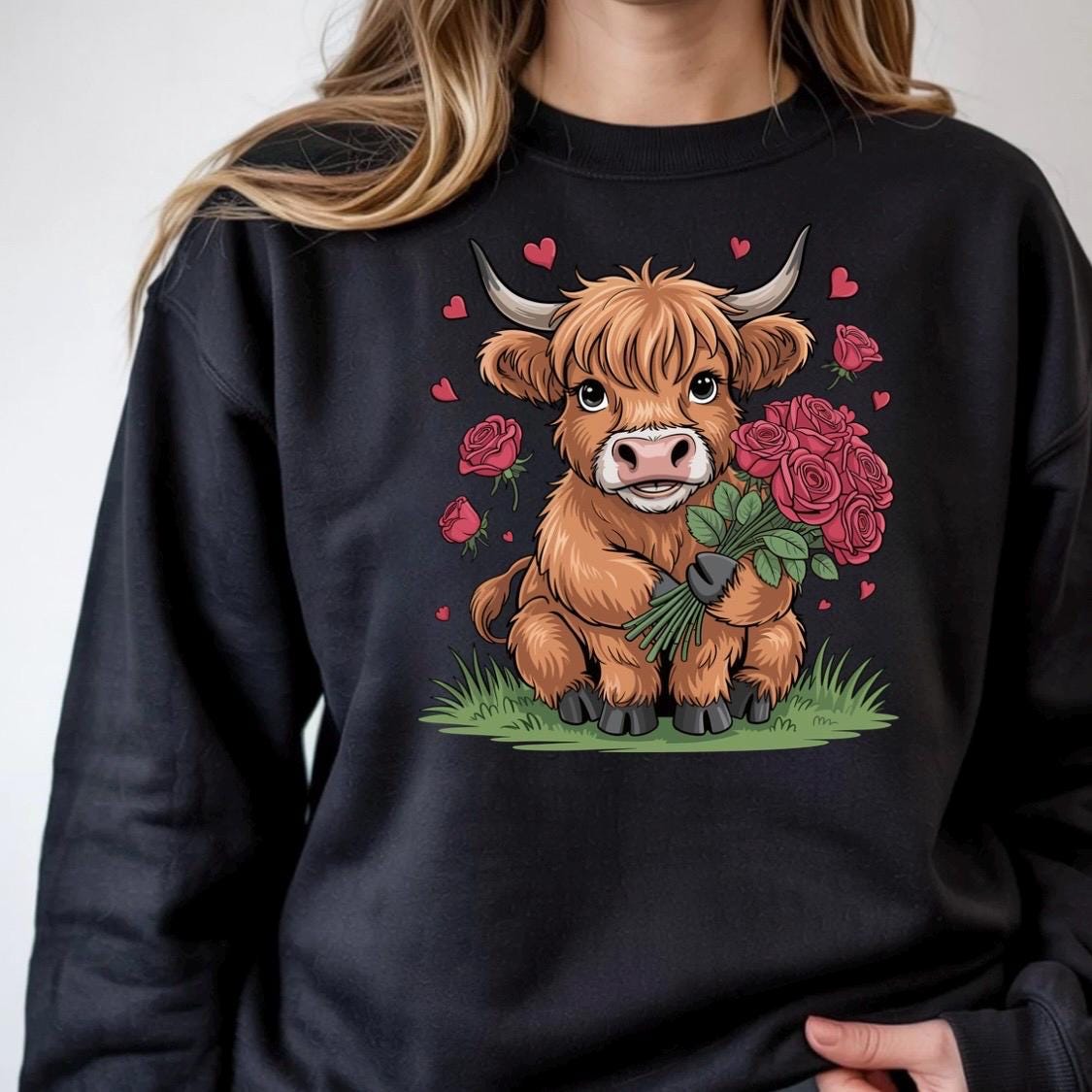Highland Cow Valentine Shirt, Cute Cow Sweatshirt, Valentine Gift, Gildan Unisex Cozy Top