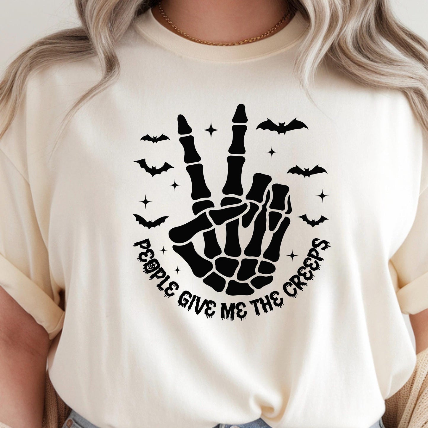 Skeleton Peace Sign Halloween Shirt, Spooky Fall Graphic Tee