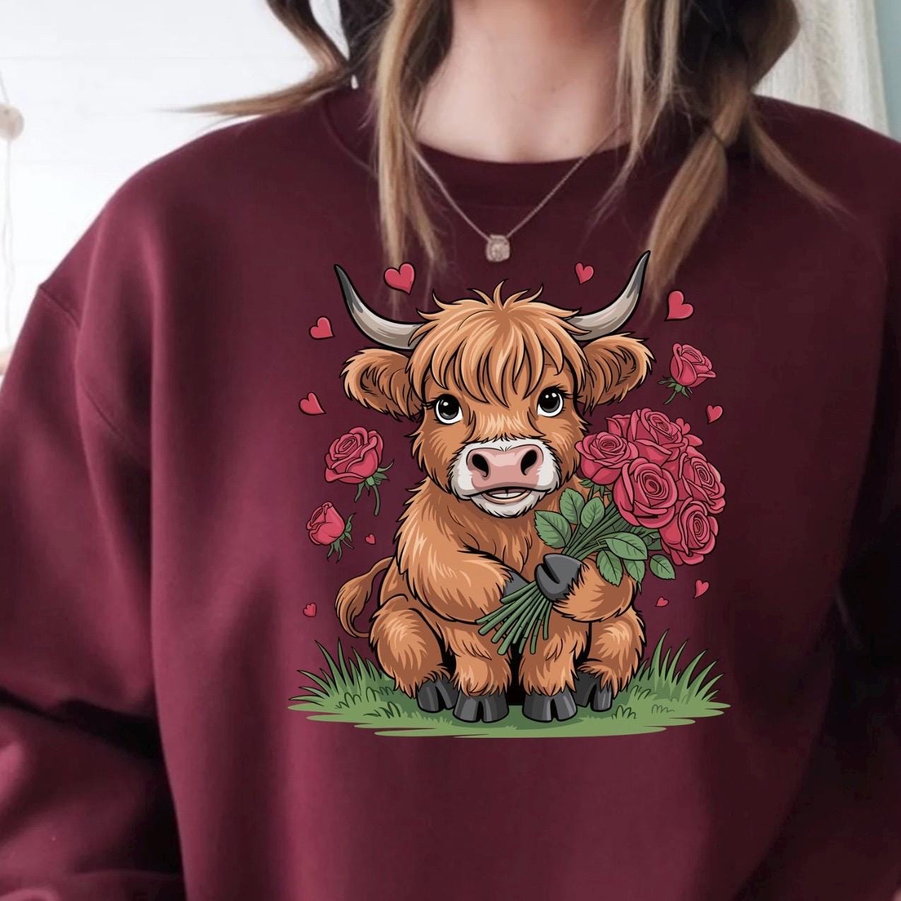 Highland Cow Valentine Shirt, Cute Cow Sweatshirt, Valentine Gift, Gildan Unisex Cozy Top