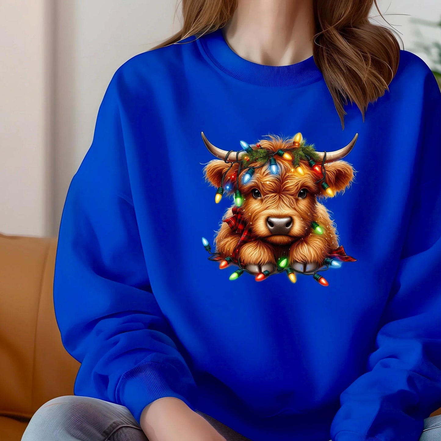 Festive Highland Cow Christmas Lights Sweatshirt or t shirt