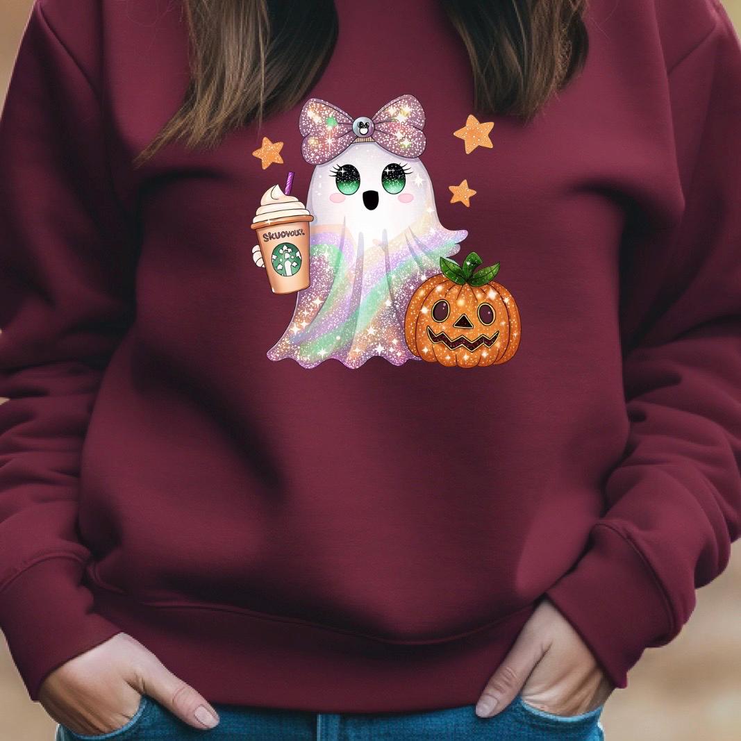 Sparkly Pastel Ghost & Pumpkin Halloween Sweatshirt or T shirt