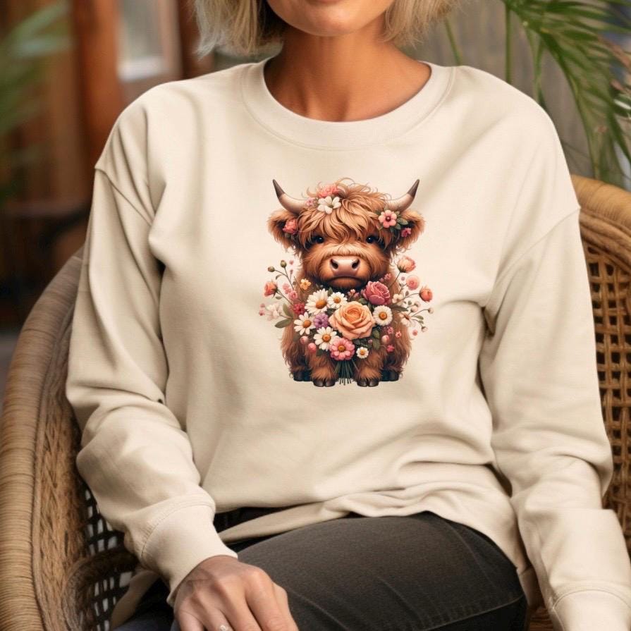 Highland Cow Floral Sweatshirt or t shirt