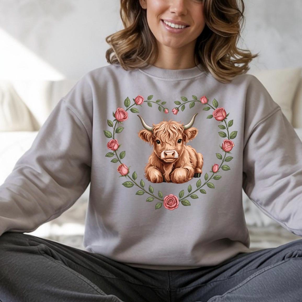 Highland Cow Valentine Sweatshirt Shirt Cute Cow Love Gift for Animal Lovers Cozy Gildan