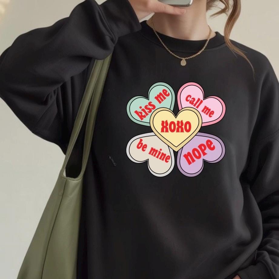 Valentine Conversation Hearts Crewneck — seasonal, gift‑friendly