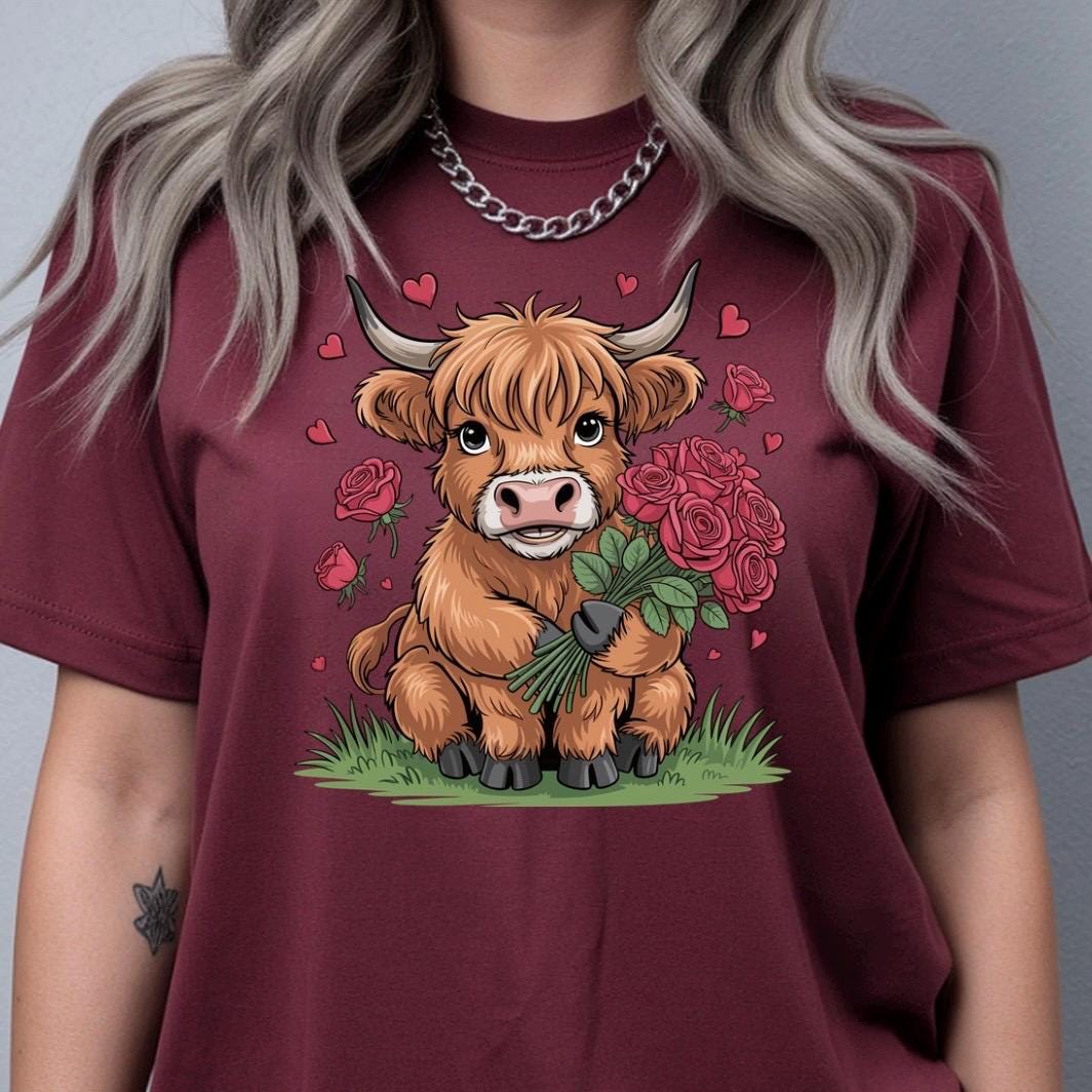 Highland Cow Valentine Shirt, Cute Cow Sweatshirt, Valentine Gift, Gildan Unisex Cozy Top