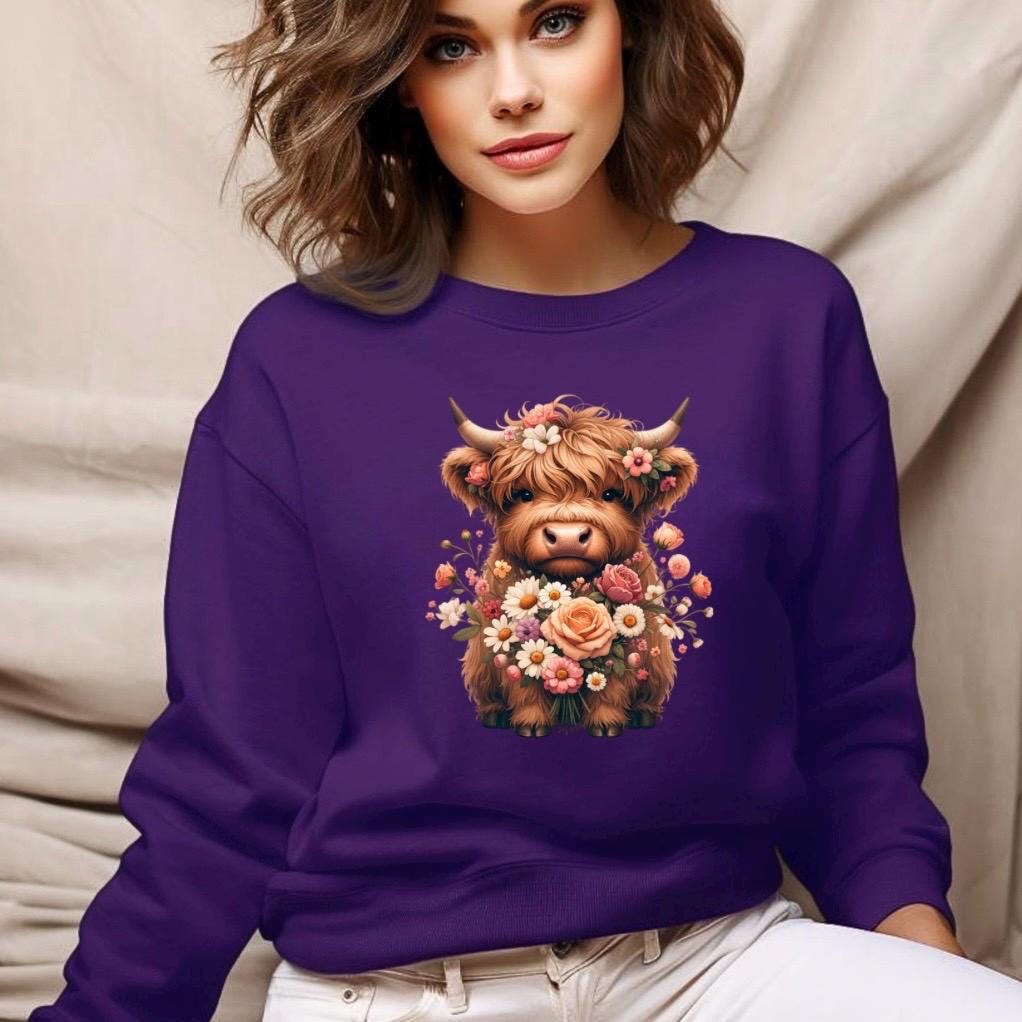 Highland Cow Floral Sweatshirt or t shirt