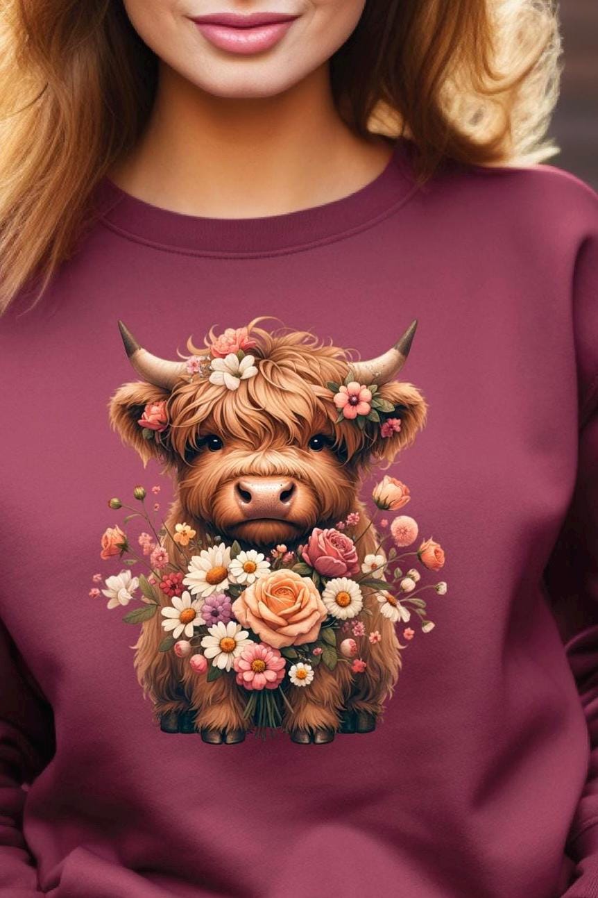 Highland Cow Floral Sweatshirt or t shirt