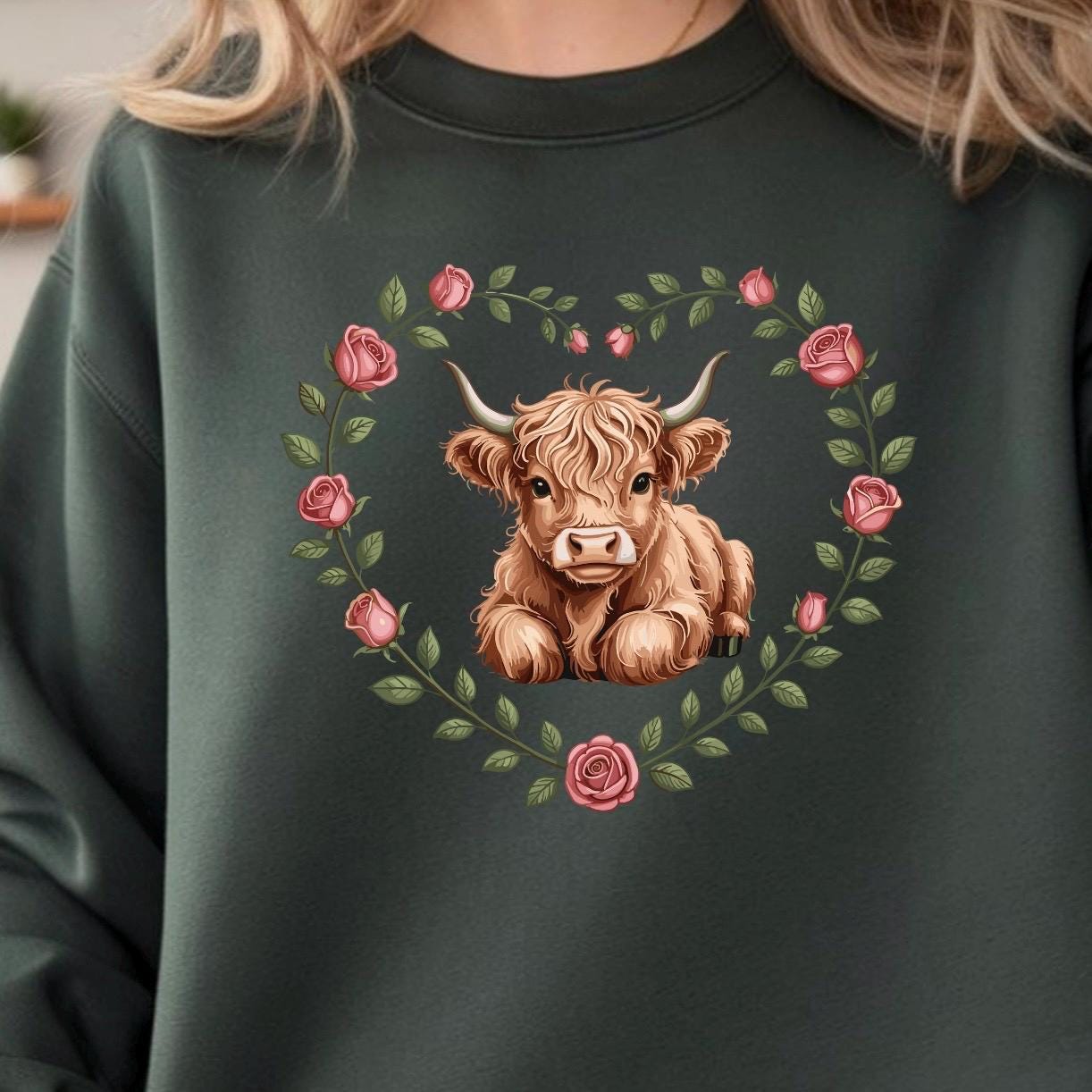 Highland Cow Valentine Sweatshirt Shirt Cute Cow Love Gift for Animal Lovers Cozy Gildan