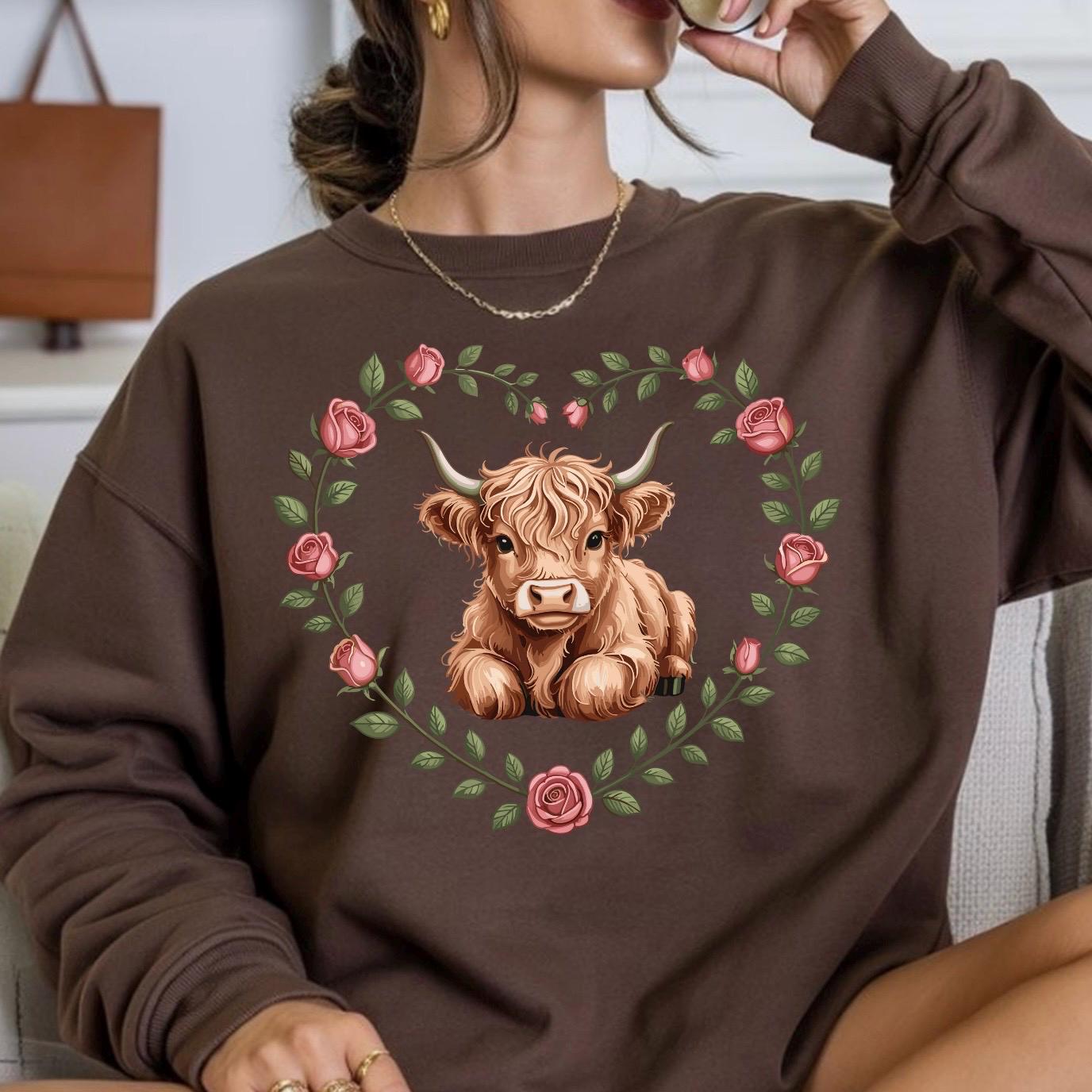 Highland Cow Valentine Sweatshirt Shirt Cute Cow Love Gift for Animal Lovers Cozy Gildan