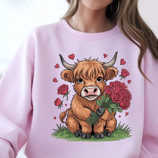 Highland Cow Valentine Shirt, Cute Cow Sweatshirt, Valentine Gift, Gildan Unisex Cozy Top