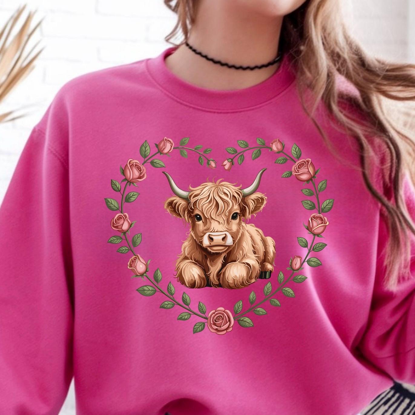 Highland Cow Valentine Sweatshirt Shirt Cute Cow Love Gift for Animal Lovers Cozy Gildan