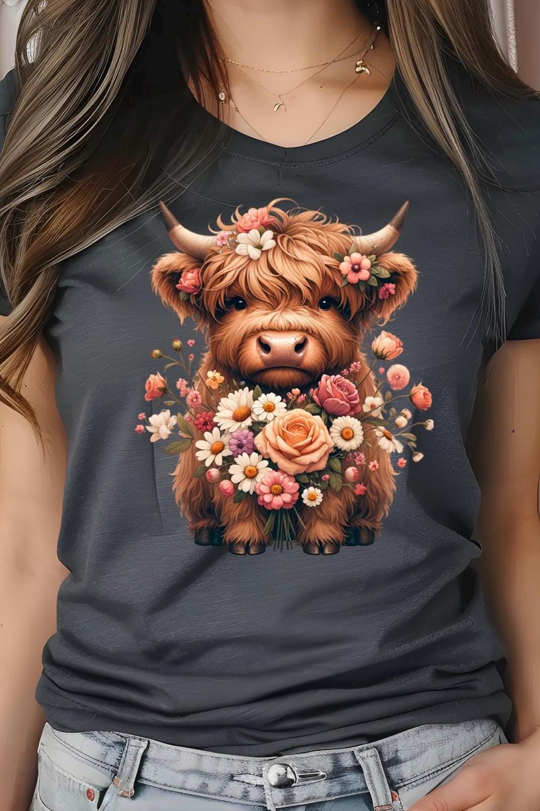 Highland Cow Floral Sweatshirt or T shirt