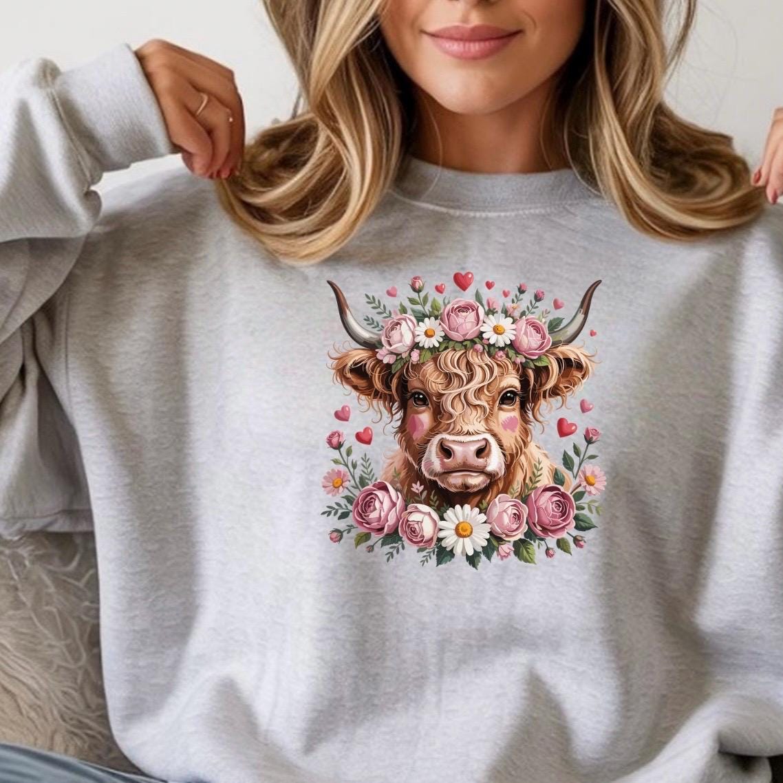 Highland Cow with Flower Crown T-Shirt or sweatshirt Cottagecore Western Graphic Tee