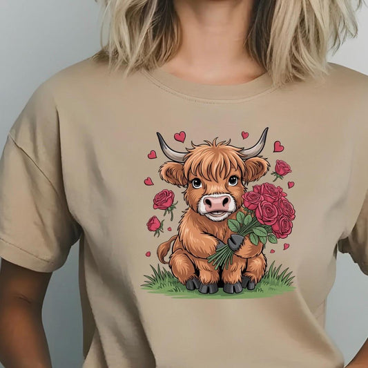 Highland Cow Valentine Shirt, Cute Cow Sweatshirt, Valentine Gift, Gildan Unisex Cozy Top