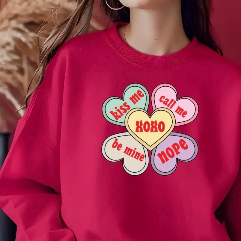 Valentine Conversation Hearts Crewneck — seasonal, gift‑friendly