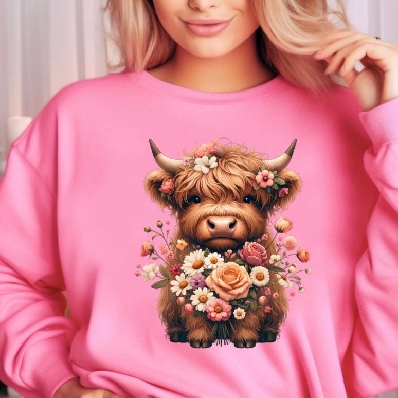 Highland Cow Floral Sweatshirt or t shirt